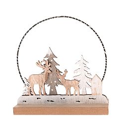 Dřevěná vánoční dekorace s LED světlem Deer forest, 16 x 6 cm