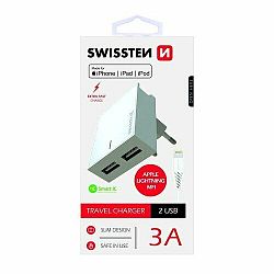 SWISSTEN adaptér 230V/3A 2xUSB + MFI lightning kabel 1,2m